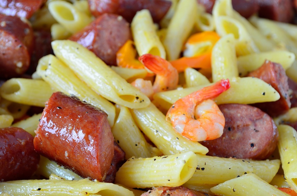 Pasta with Italian sausage.