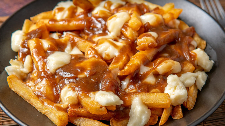 close up view of a homemade poutine